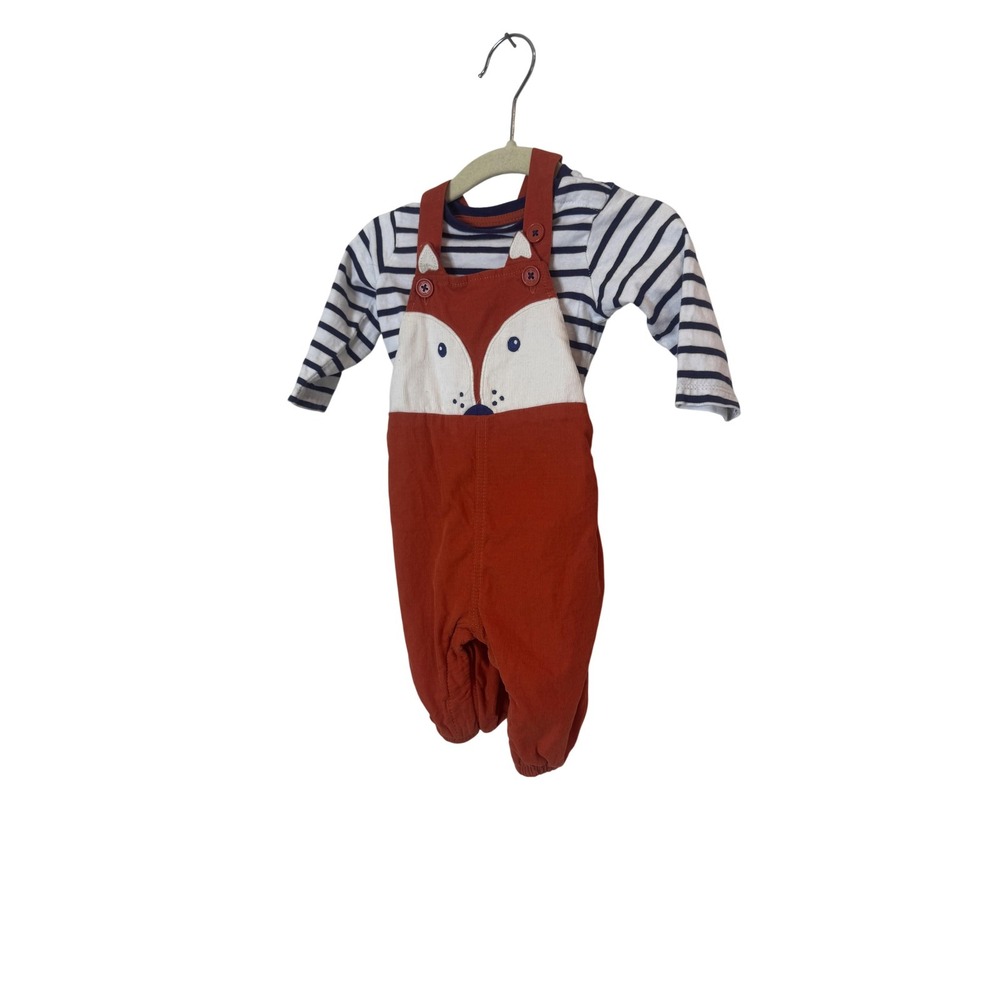 Baby Boden Corduroy Overalls Baby Boys 0-3 Months Orange Fox Stripe Shirt